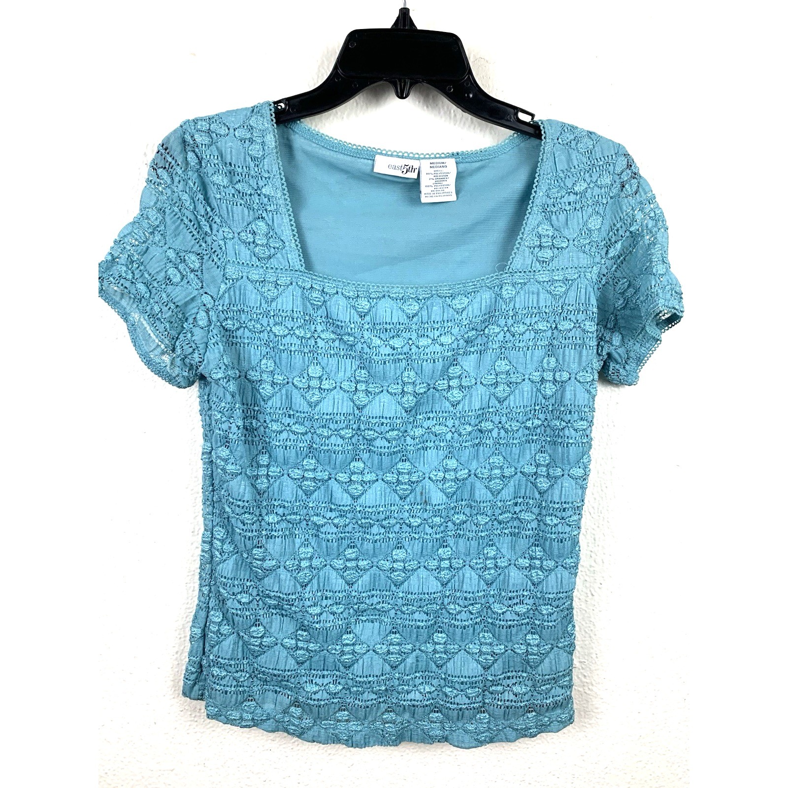 East 5th Blouse Lacey Women's Sz M Teal Green Lined Short Sleeve Boat